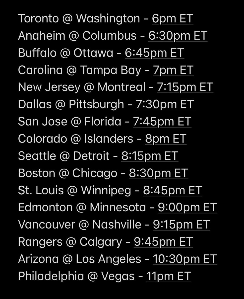 NHL is planning a 16-game night on October 24 with staggered start times going from 6pm to 11pm, each game starting 15-30 minutes apart.