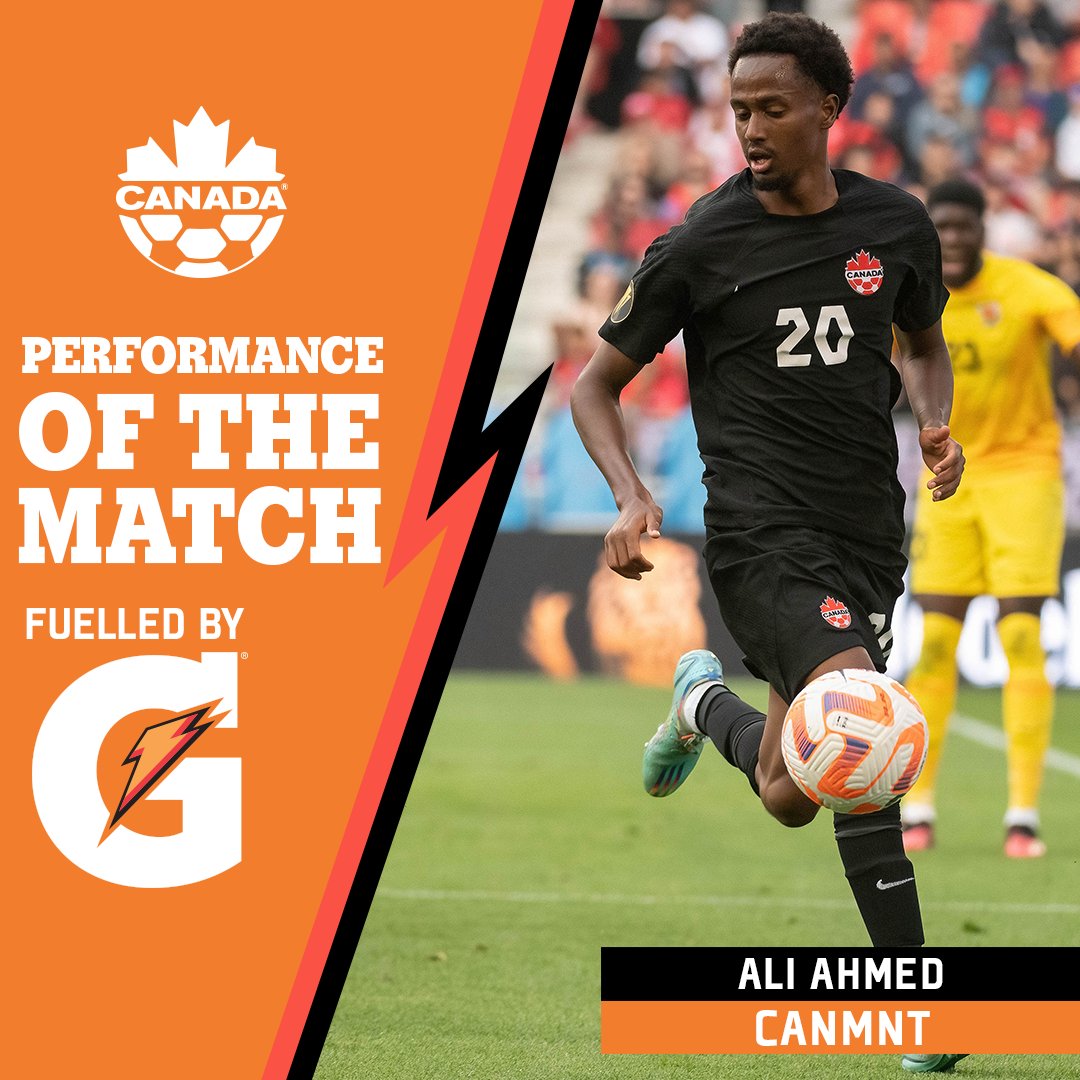 CanadaSoccerEN's tweet photo. Ali Ahmed puts in the @GatoradeCanada Performance of the Match 🍁
 
#WeCAN https://t.co/HlKjSCwoRu