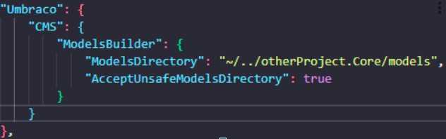 umbradol's tweet image. You can use Models Builder to generate your models in a different project (.Core anyone?).
Set the 'Umbraco.CMS.ModelsBuilder.AcceptUnsafeModelsDirectory' in your config file as 'true'. Then specify your target location on the 'Umbraco.CMS.ModelsBuilder.ModelsDirectory' setting