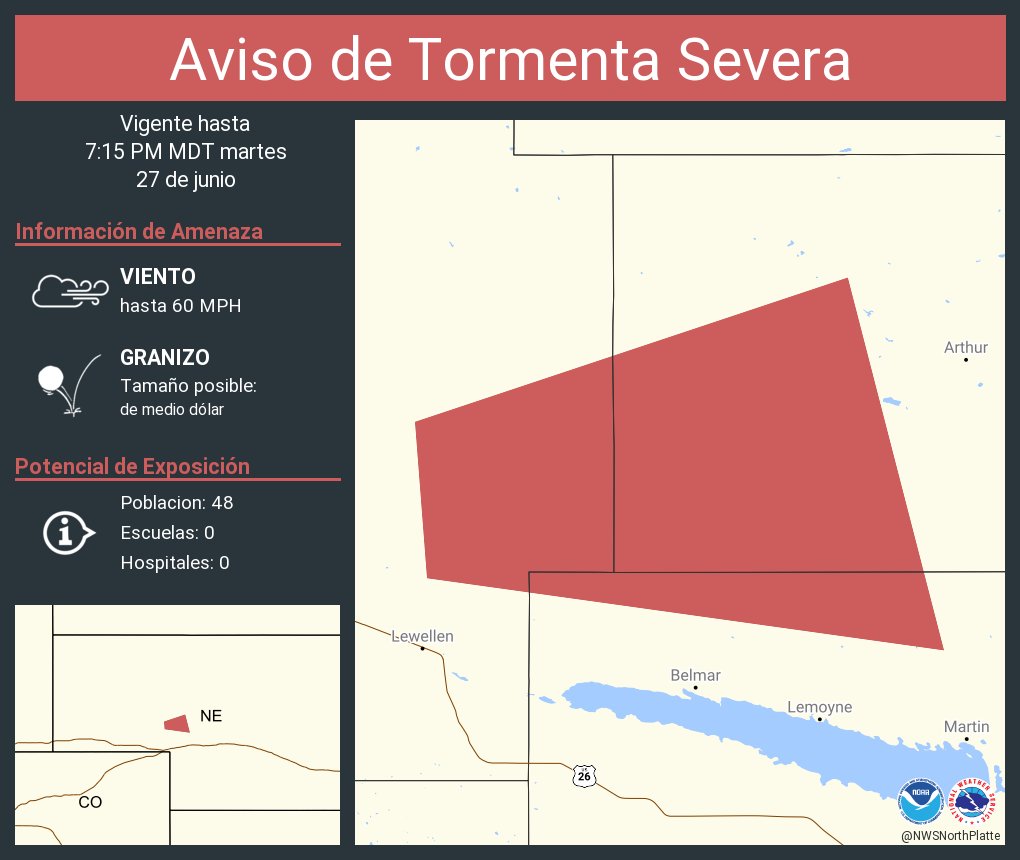 NWS North Platte on Twitter "Aviso de Tormenta Severa incluye Arthur