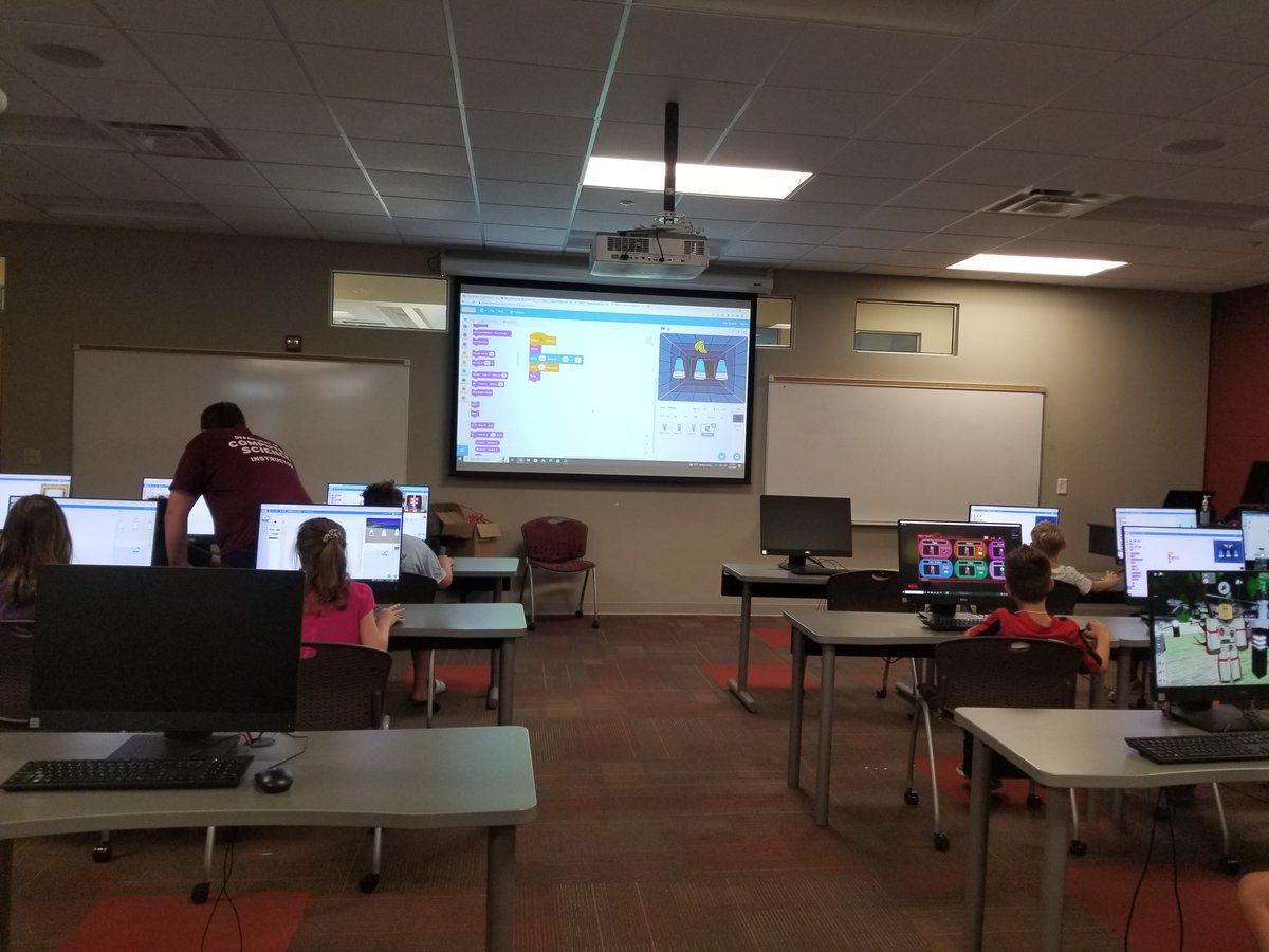 apsucomputersci's tweet image. It&apos;s the second day of Camp N (3rd-5th Graders), &quot;Code Your Own Scratch Programs and Games!&quot; Today&apos;s campers built towers of shoes, played outside games, and enjoyed some tasty snacks! 
🖥️ 👟 🍿 
Gaze on their accomplishments below!
#APSUCodingCamp
#JuniorCoders