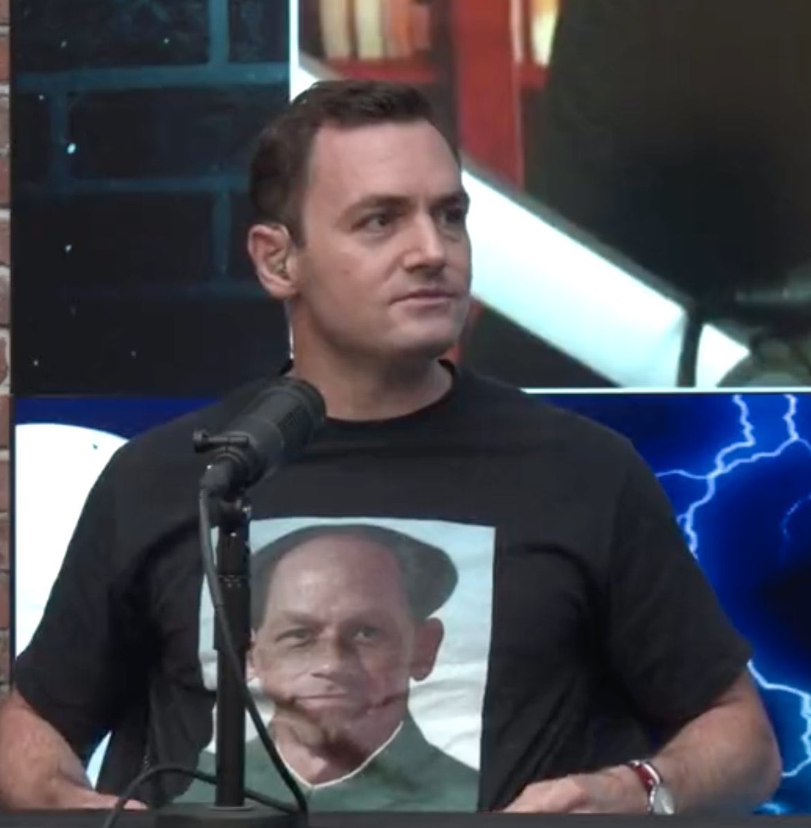 Chairman of House Select Committee on China Rep. Mike Gallagher wears a John Xina shirt. (2023)