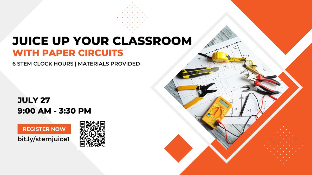 Check out our Paper Circuits class for educators on July 27...we'll have some hands-on fun and leave you with ideas and resources to juice up your classroom! #csforall #papercircuits  bit.ly/stemjuice1