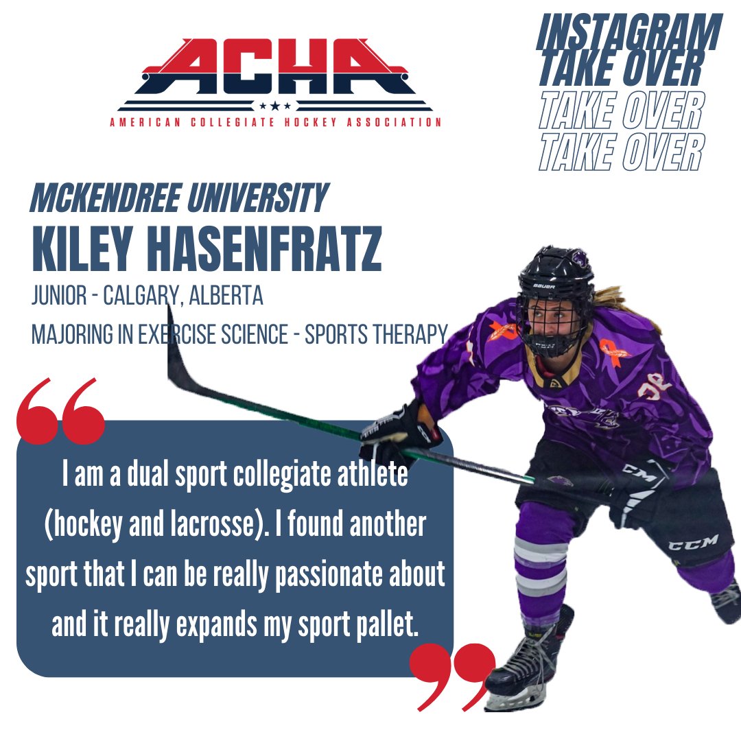 achawomensd1's tweet photo. Join us tomorrow over on Instagram for another player takeover! Watch our stories to ask @McKendreeWHoc player, Kiley Hasenfratz, questions about her experience as an ACHA women's college hockey player! #playertakeover #womenshockey https://t.co/7zBabklCSg