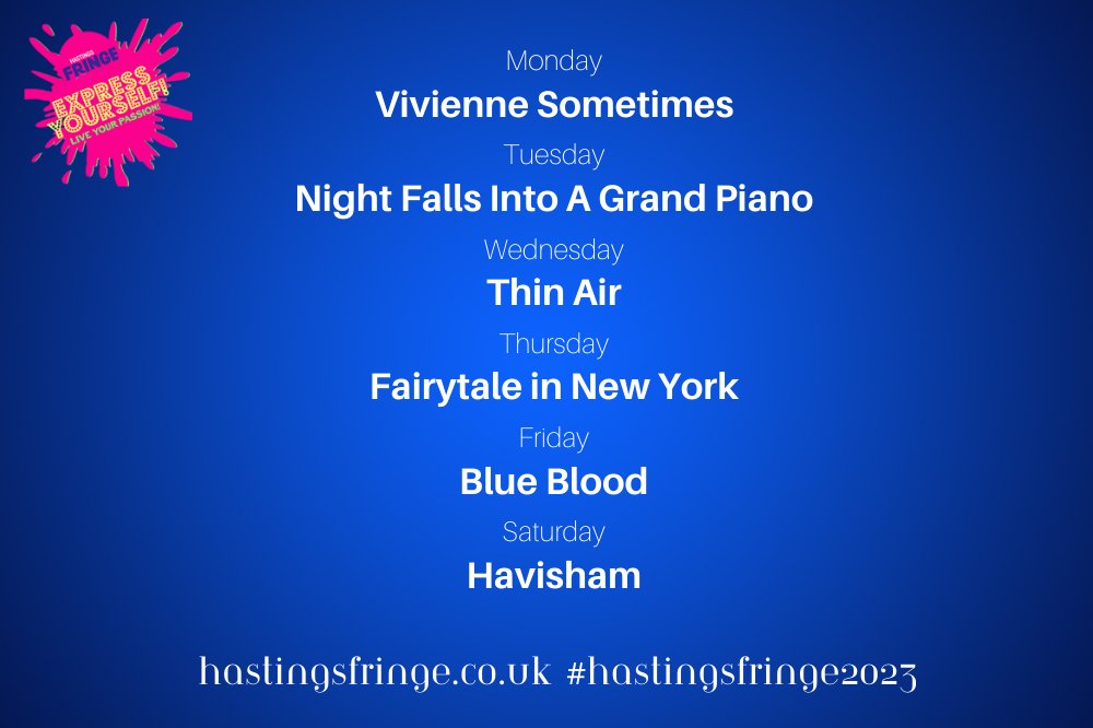 This year's line up is amazing and we cannot wait to see this shows on stage later this month! Join us 24-29 July! 

Book early to avoid disappointment: hastingsfringe.co.uk/events/

#HastingsFringe2023 #Hastings #Events #Sussex #Eastbourne #Rother #FringeEvents #LocalTheatre