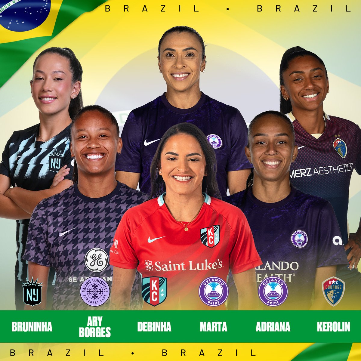 6 Brazilian NWSL stars are headed to the World Cup 🇧🇷

Boa Sorte Seleção!