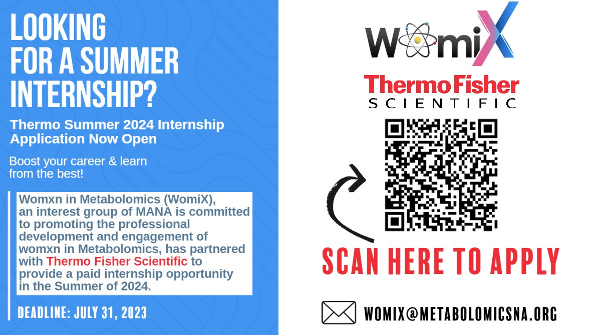 If you are looking for a summer internship, look no further! We are excited to announce our collaboration with Thermo Fisher Scientific to bring this great opportunity for summer 2024. The deadline is 7/31/2023 so apply today: forms.gle/FxNDqZ4ppog9Vq…