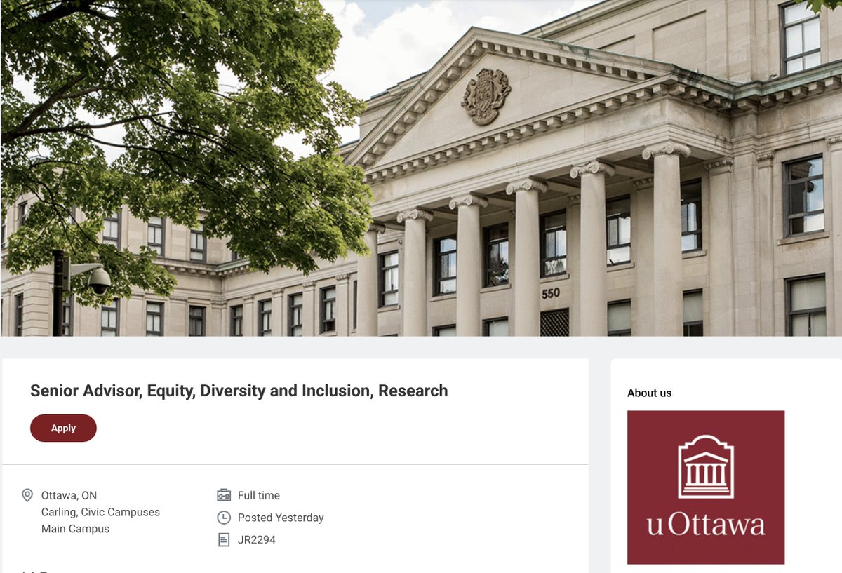 Dr. Imogen R. Coe (@imogenrcoephd) on Twitter photo Great position for someone working on #EDI #research w/ terrific leader <a href="/EmilioIAlarcon1/">Dr. Emilio I. Alarcón</a> @Uottawa #science #training #nextgensci #innovation #equity #diversity #inclusion Highly recommend
uottawa.wd3.myworkdayjobs.com/uOttawa_Extern… Great position for someone working on #EDI #research w/ terrific leader <a href="/EmilioIAlarcon1/">Dr. Emilio I. Alarcón</a> @Uottawa #science #training #nextgensci #innovation #equity #diversity #inclusion Highly recommend
uottawa.wd3.myworkdayjobs.com/uOttawa_Extern…