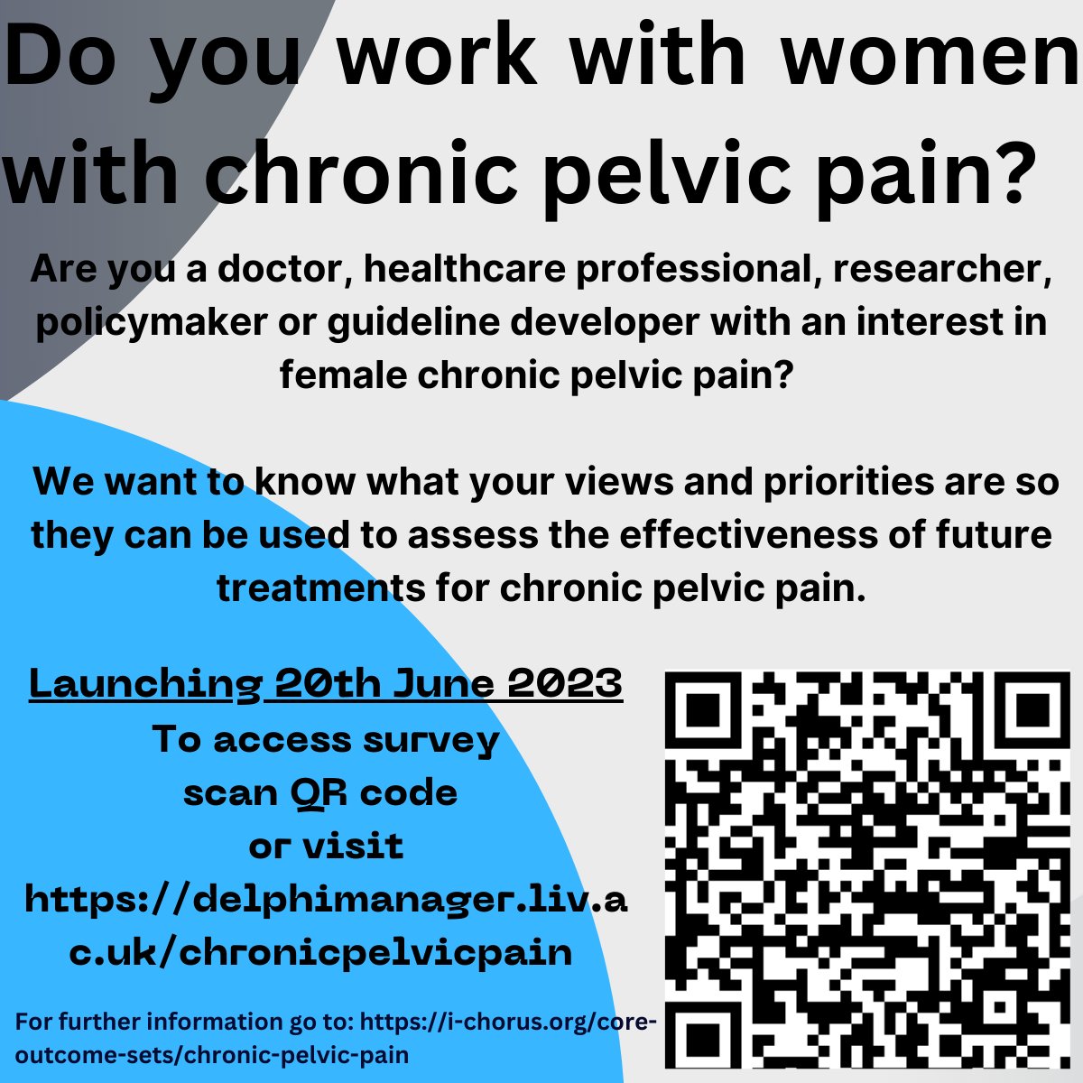 We are recruiting for our study investigating chronic pelvic pain.  We would like to hear your views and thoughts. Click for further information and register for our study delphimanager.liv.ac.uk/chronicpelvicp…
#pelvicpain #ChronicPain #womenshealth <a href="/iugaoffice/">International Urogynecological Association (IUGA)</a> <a href="/FIGOHQ/">FIGO HQ</a>
