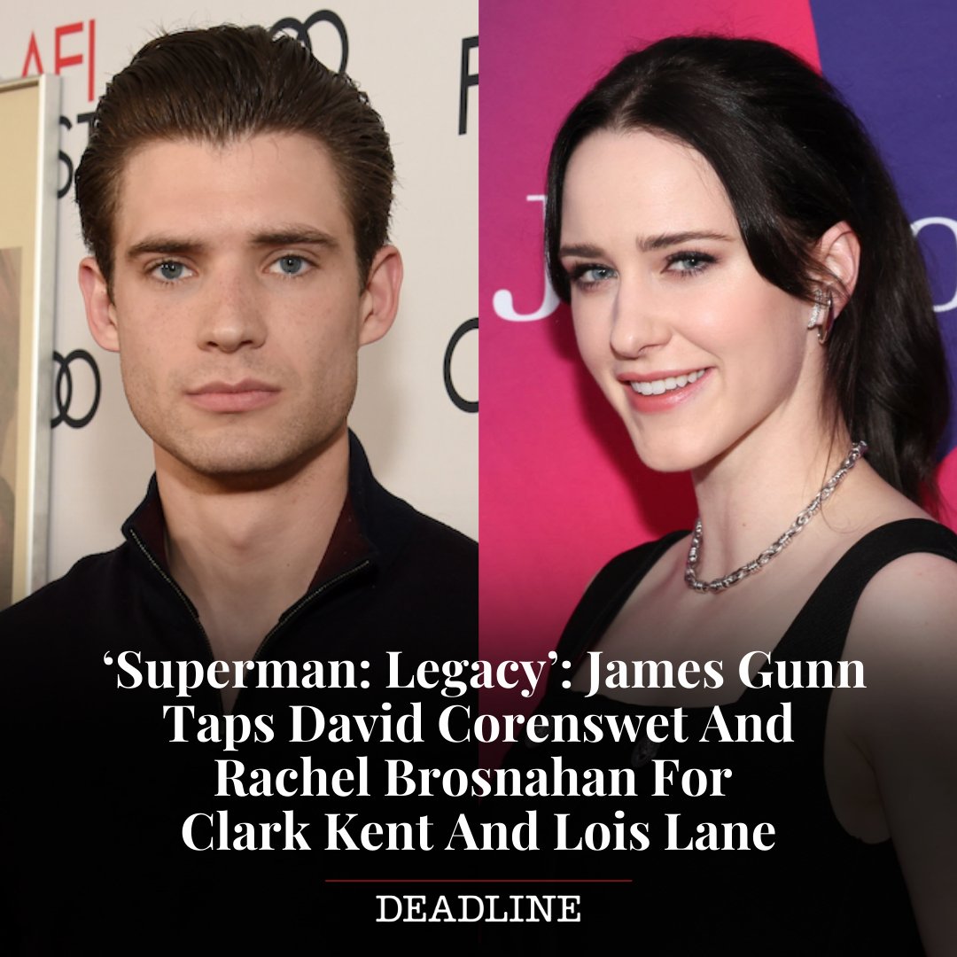 DEADLINE's tweet photo. Warner Bros and DC Studios have their new Clark Kent and Lois Lane. David Corenswet has been set to play Superman while Rachel Brosnahan is on board to play Lois Lane in James Gunn’s Superman: Legacy https://t.co/Dl0m7tRdEY