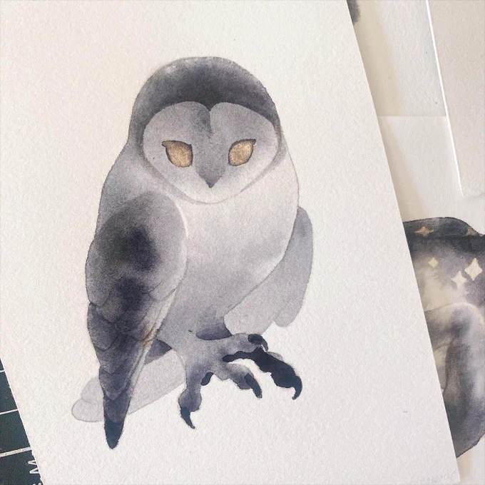 Some witch's familiars for the sake of doing small paintings (the ink I used is based on shaggy cap mushroom!)