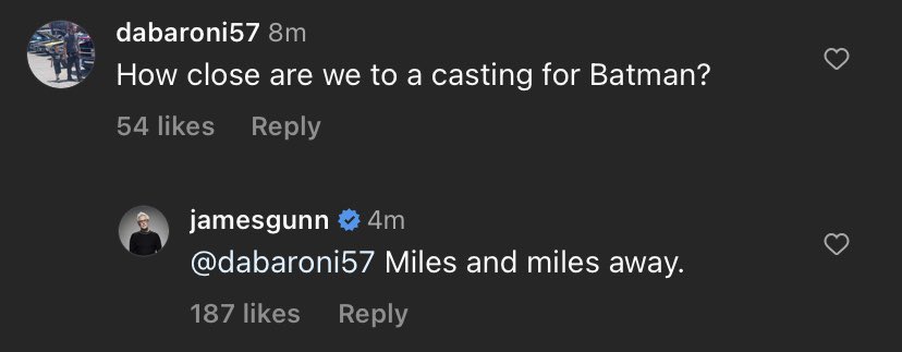 A Batman casting is ‘miles and miles away’ per James Gunn.