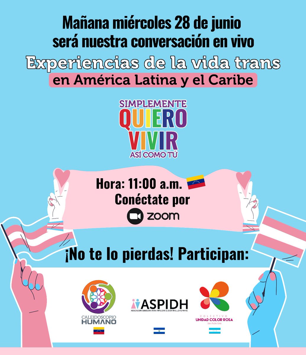 En el Día del Orgullo te invitamos a participar de nuestra conversación en vivo: Experiencias de la vida trans en América Latina y el Caribe 🏳️‍🌈🏳️‍⚧️
Será el miércoles 28 de junio a las 11:00 am hora Venezuela ⏰️
Puedes inscribirte en el siguiente link: bit.ly/44eJtwQ