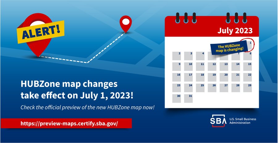 ⚠️ Heads up: The #HUBZone map is changing on July 1!

Through the #HUBZone program, the #fedgov limits competition for specific contracts to businesses in historically underutilized business zones. 

📍 See a preview of the new map: sba.gov/hubzone
