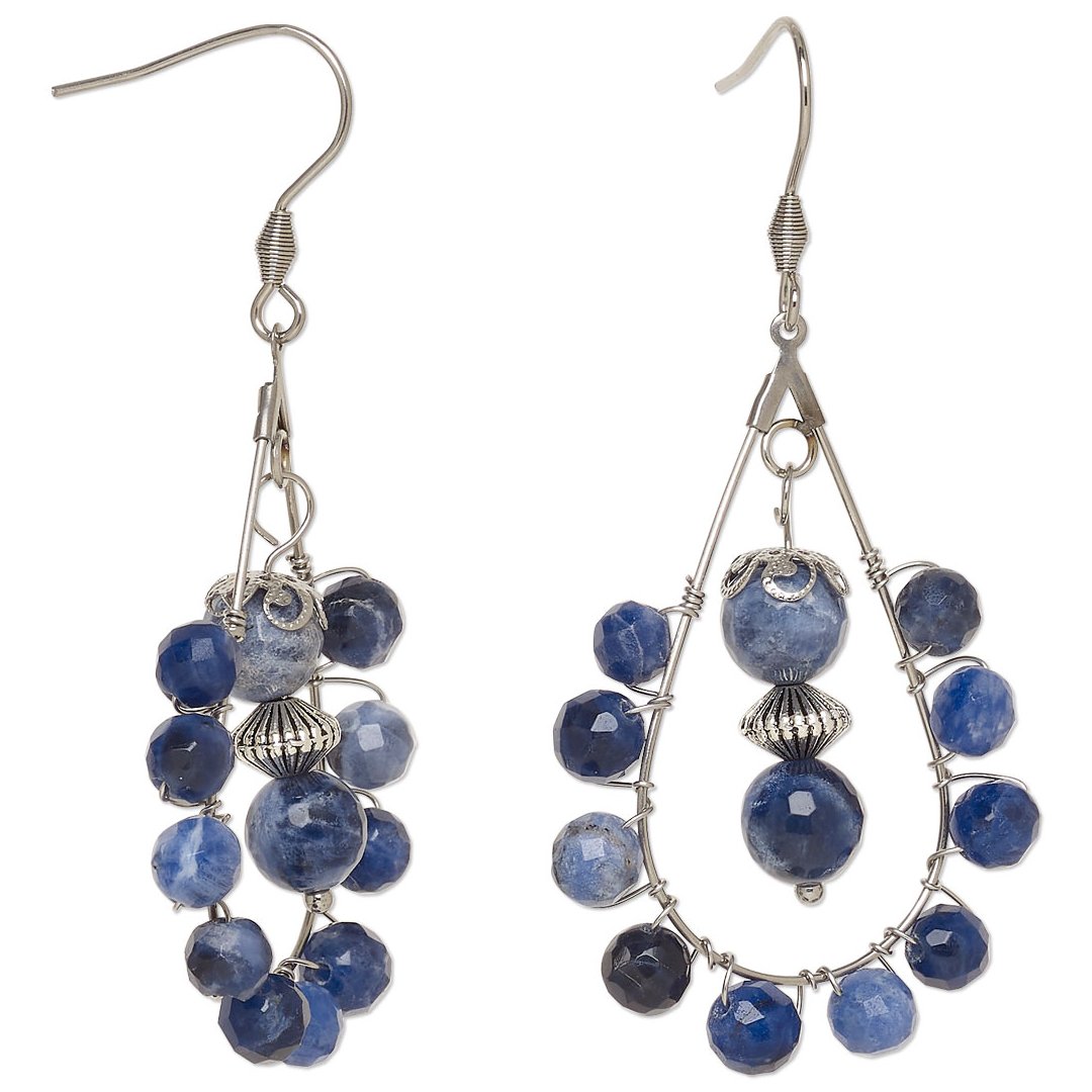 FireMtnGems's tweet image. Sodalite #beads wired to the beading hoops add texture and dimension while silver-toned beads and bead caps decorate the dancing dangles within the frames.
#EarringDesign