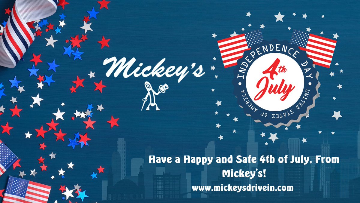 MickeysDriveIn's tweet photo. From everyone at @Mickeysdrivein Happy #4thofJuly America!! Have a safe and fun celebration! #IndependenceDay #America #Starsandstripes https://t.co/9a5wt3XW0l