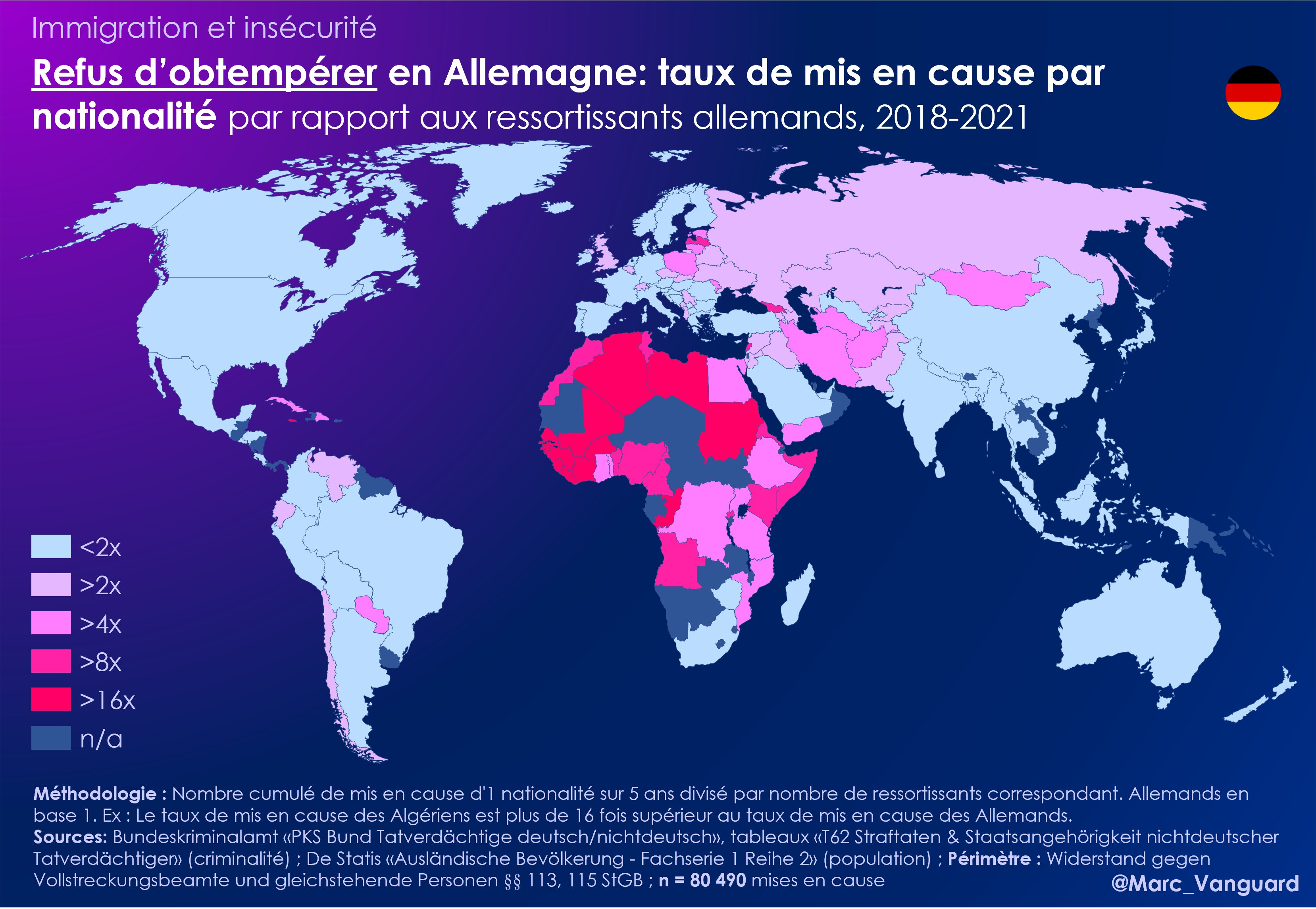 Marc Vanguard on Twitter: "Voici la carte des taux de mis en cause pour refus  d'obtempérer, par nationalité. Périmètre : Allemagne, données policières  2018-2021 Petit thread ⬇️ https://t.co/y6AigonUjC" / Twitter