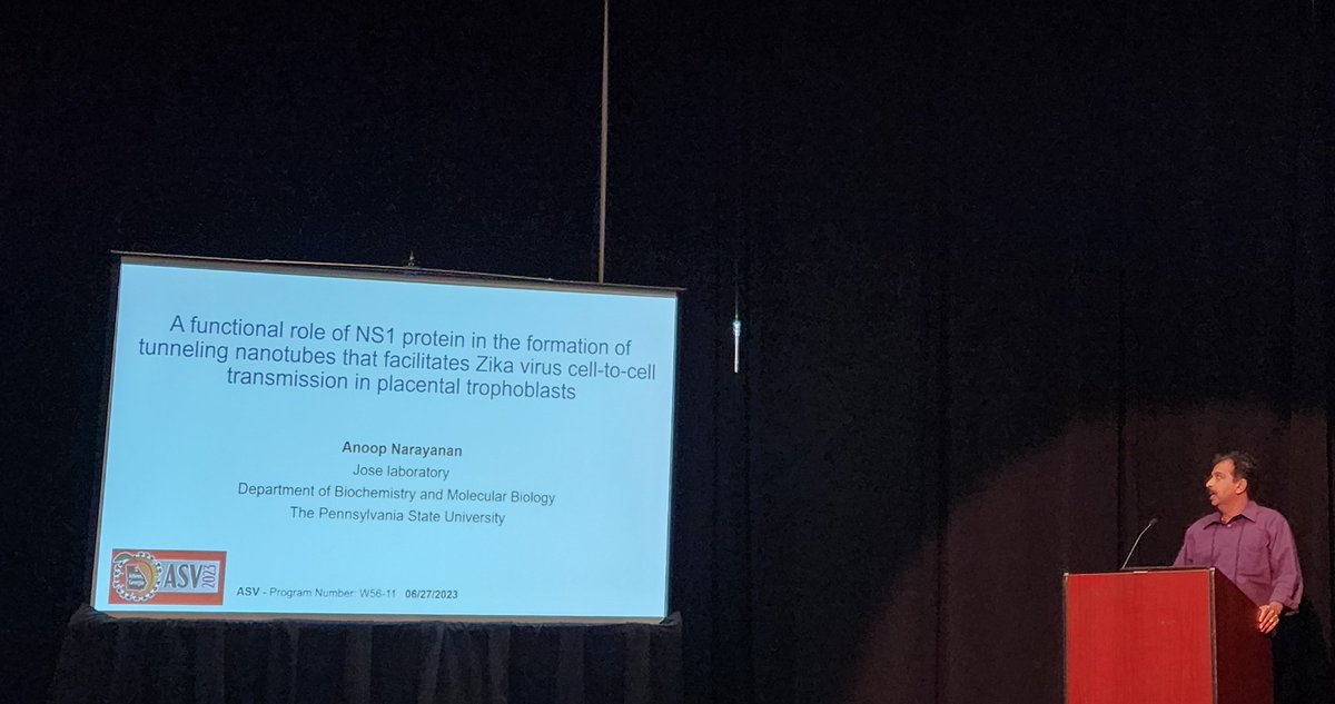 Dr. Anoop Narayanan, from @joselab_psu lab, delivered the exciting tunneling nanotube works, in collaboration with @MysorekarLab. If you have missed Anoop's and my presentstions during #ASV2023, feel free to contact us.