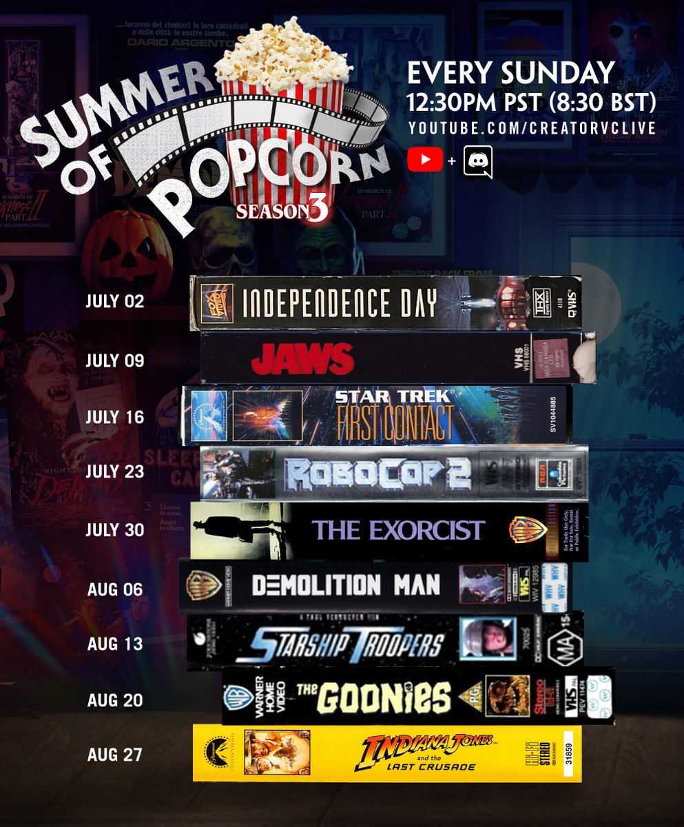 80sfantasydoc's tweet photo. #SummerOfPopcorn is back!🍿 Join us for #WatchParties every Sunday. We kick off on July 2nd with #IndependenceDay. 🎉 Which movies are you excited about?

Watch it live on YouTube https://t.co/yMXXRpQi7W while we chat on Discord. Click 🔗in bio to join Discord

#80s #90s #fantasy https://t.co/a0pi7EnLZk