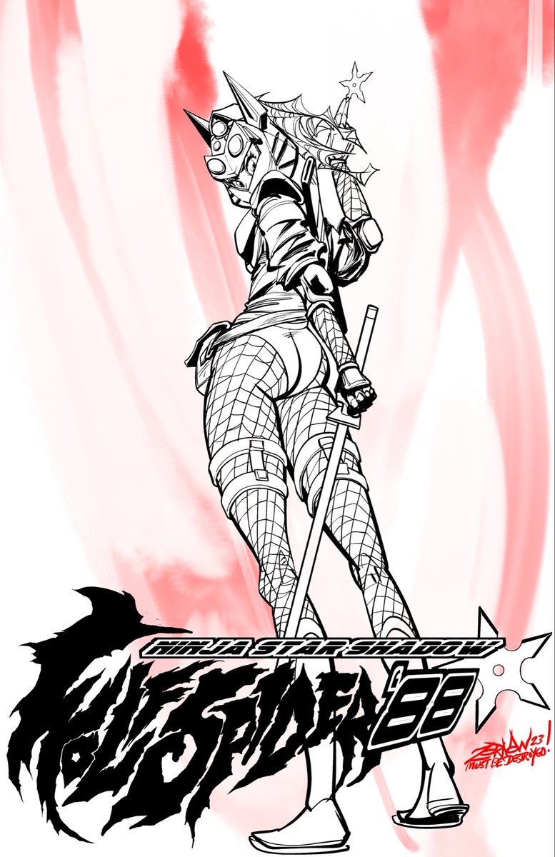 Zornow13's tweet photo. #OC Ninja comic that takes place in the 80s, where she fights all manner of monsters, mutants, mechs, and madness. SUPER ULTRA-VIOLENT tho other than that I got nothing hahaha #characterdesign  #zornowmustbedestroyed https://t.co/e3RG5I2pQK