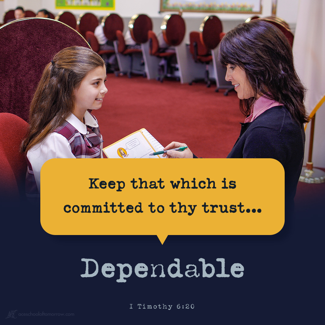 acecurriculum's tweet photo. “Dependable” is one of A.C.E.’s 90 character traits of Christ. A.C.E. defines dependable as being worthy of trust by doing what I said I would do even if it means self-denial.
#90CharacterTraits
#ACEcurriculum https://t.co/YtwMoViMUg