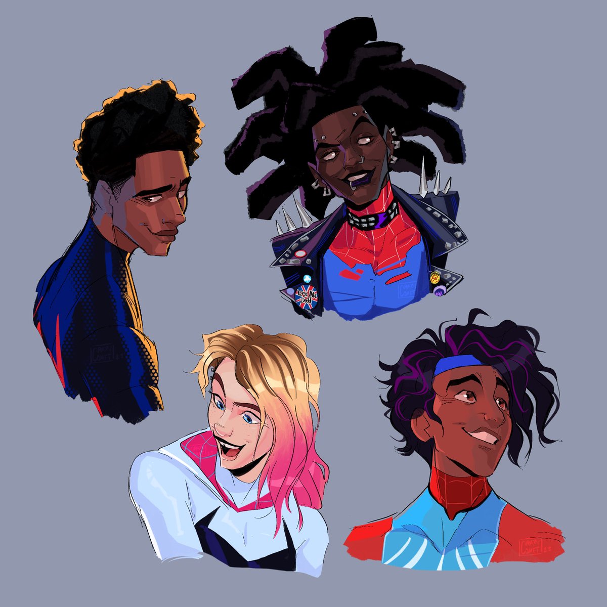 Spiderkids✨🕸️🕷️
#Spiderman #AcrossTheSpiderVerse #fanart #MilesMorales #HobieBrown #GwenStacy #PavitrPrabhakar