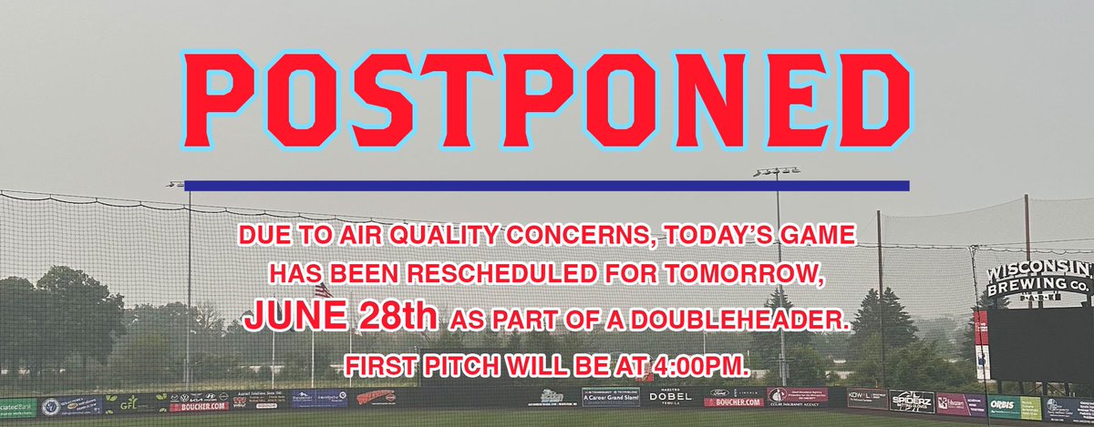 Game has been postponed and rescheduled for tomorrow as part of a doubleheader that will begin at 4:00pm. 
Tickets for today will be good for tomorrow's games. Tickets for tomorrow will be good for tomorrow. Tickets for today can be exchanged for any game this season. No refunds