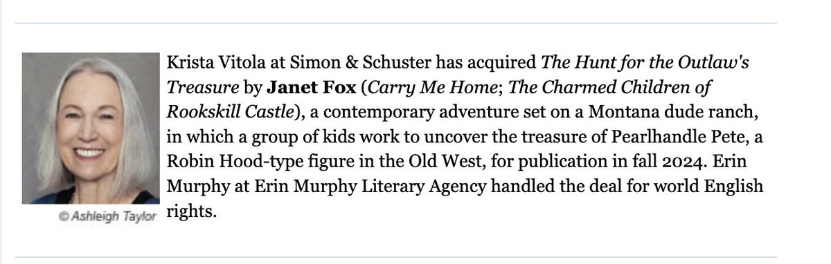 Janet Fox believes stories change the world (@janetsfox) on Twitter photo I can finally share!!!! Super fun news - my next middle grade novel. There are mysteries, puzzles, and dangers, with a whiff of ghosts and magic in the wilds of Montana. "Holes" meets the Hardy Boys meet Indiana Jones. <a href="/agentemurph/">Erin Murphy</a> <a href="/kav_tepedino/">Krista (Vitola) Tepedino</a> <a href="/SimonKIDS/">Simon Kids</a> I can finally share!!!! Super fun news - my next middle grade novel. There are mysteries, puzzles, and dangers, with a whiff of ghosts and magic in the wilds of Montana. "Holes" meets the Hardy Boys meet Indiana Jones. <a href="/agentemurph/">Erin Murphy</a> <a href="/kav_tepedino/">Krista (Vitola) Tepedino</a> <a href="/SimonKIDS/">Simon Kids</a>