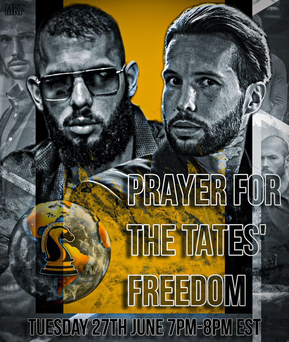 In about 2 hours at 7PM EST we will be holding the space for Prayer for @Cobratate , @TateTheTalisman and all those oppressed around the world with @HassanShibly make sure to tune in. 

May Allah accept our prayers inshallah 🤲