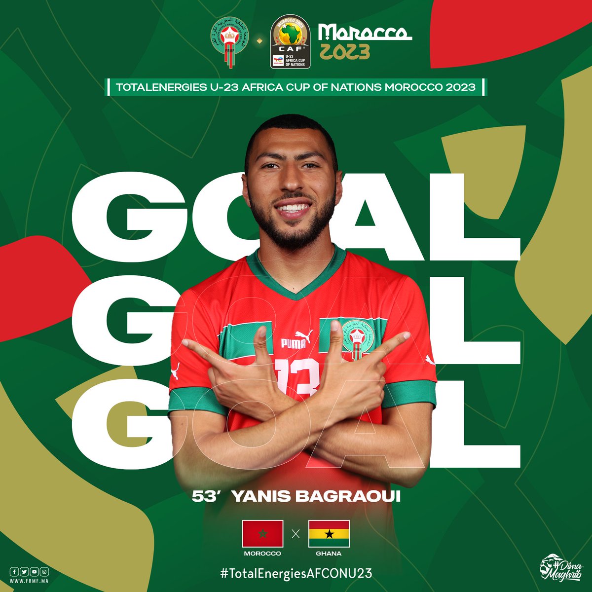 يانيس البكراوي يضيف الهدف الخامس للمنتخب الوطني لأقل من 23 سنة 🤩

G⚽️⚽️⚽️⚽️⚽️L !! Yanis Bagraoui scores his second and the fifth goal of the match. What a finish !!

#DimaMaghrib 🇲🇦 #TotalEnergiesAFCONU23
