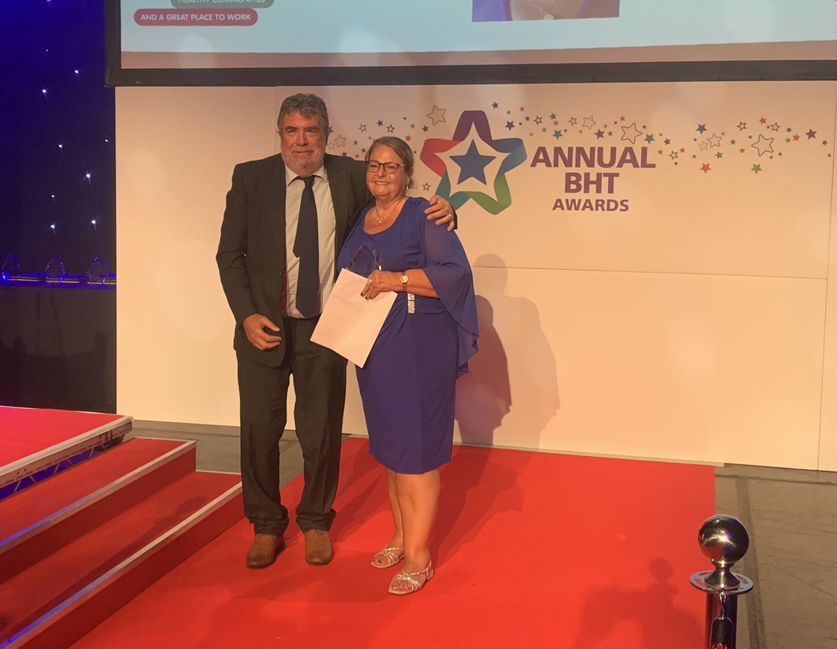 On to the Lifetime Contribution Award presented by Trust Chair @HightonDavid to Elaine Steele, Lead Trauma Co-ordinator.
 
'Elaine has always strived for excellence in her career and is an excellent role model.'
 
Thank you for your service and dedication
 
#BHTAwards