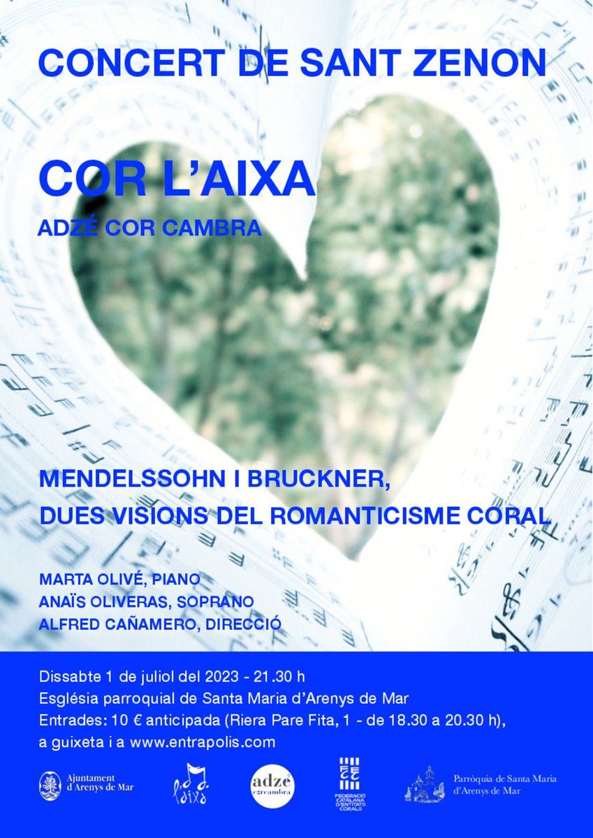 cor_aixa's tweet photo. Tot a punt pel nostre gran concert de Sant Zenon. Vine a celebrar la festa major amb @cor_aixa @Adzecorcambra @AlfredCanamero @anais_oliveras i Marta Olivé aquest proper dissabte dia 1 de juliol a les 21:30 https://t.co/7wDJskK3C2