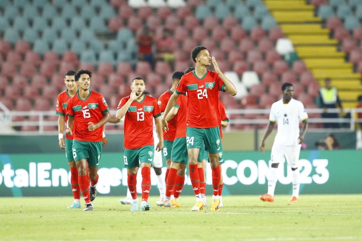 🟥 #آخر_خبر | المغرب 🇲🇦 يبلغ نصف نهائي كأس أمم إفريقيا تحت 23 عاما بفوزه العريض 5 - 1 على غانا 🇬🇭 لحساب منافسات المجموعة الـ 1