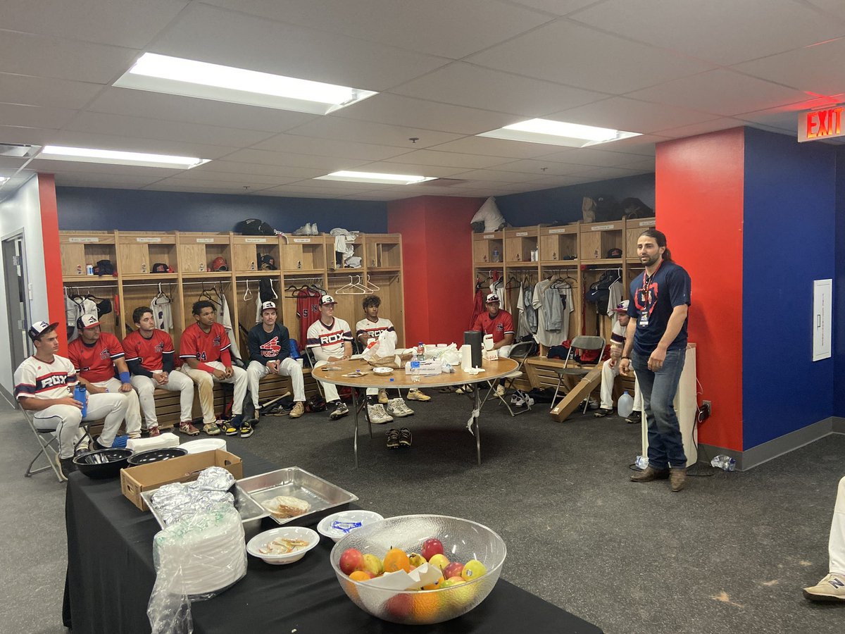 ProudBaseball's tweet image. Tonight we’re heading to Pride Night with the @brocktonrox , a collegiate summer league team in the @FuturesLeague . Here’s #bryanruby speaking to players in the clubhouse prior to last year’s Pride Night-we’re excited to be back with the Rox tonight! #pridenight #rox 🏳️‍🌈