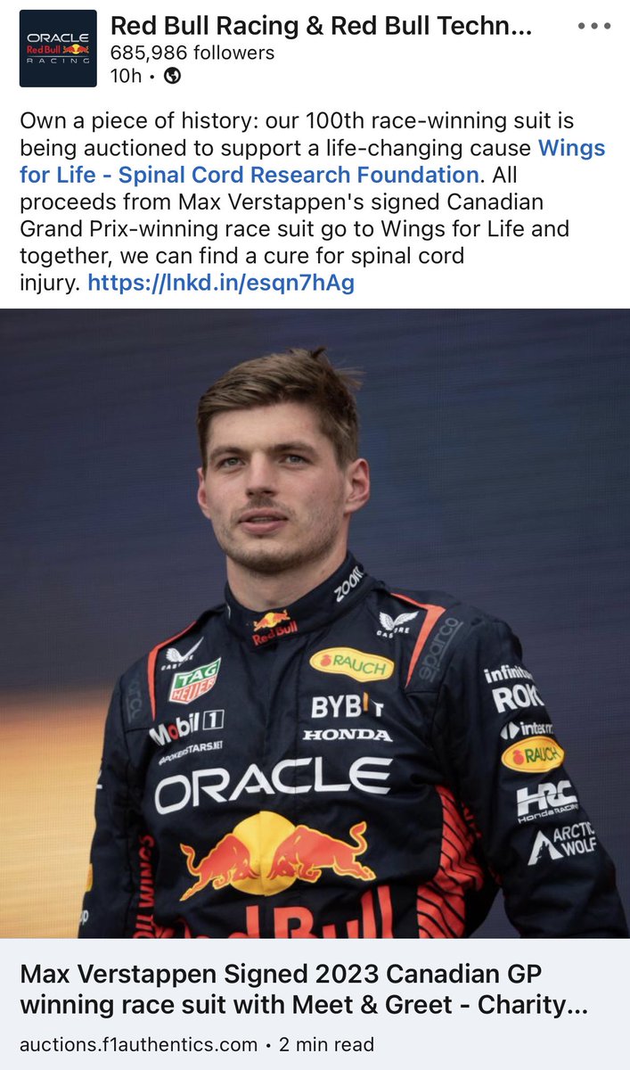FormulaIndie's tweet photo. Great prize with auction money going to a great cause ☺️ current bid at £38,000 🤩👏 @redbullracing #f1authentics ❤️ https://t.co/7HCf5T97WD