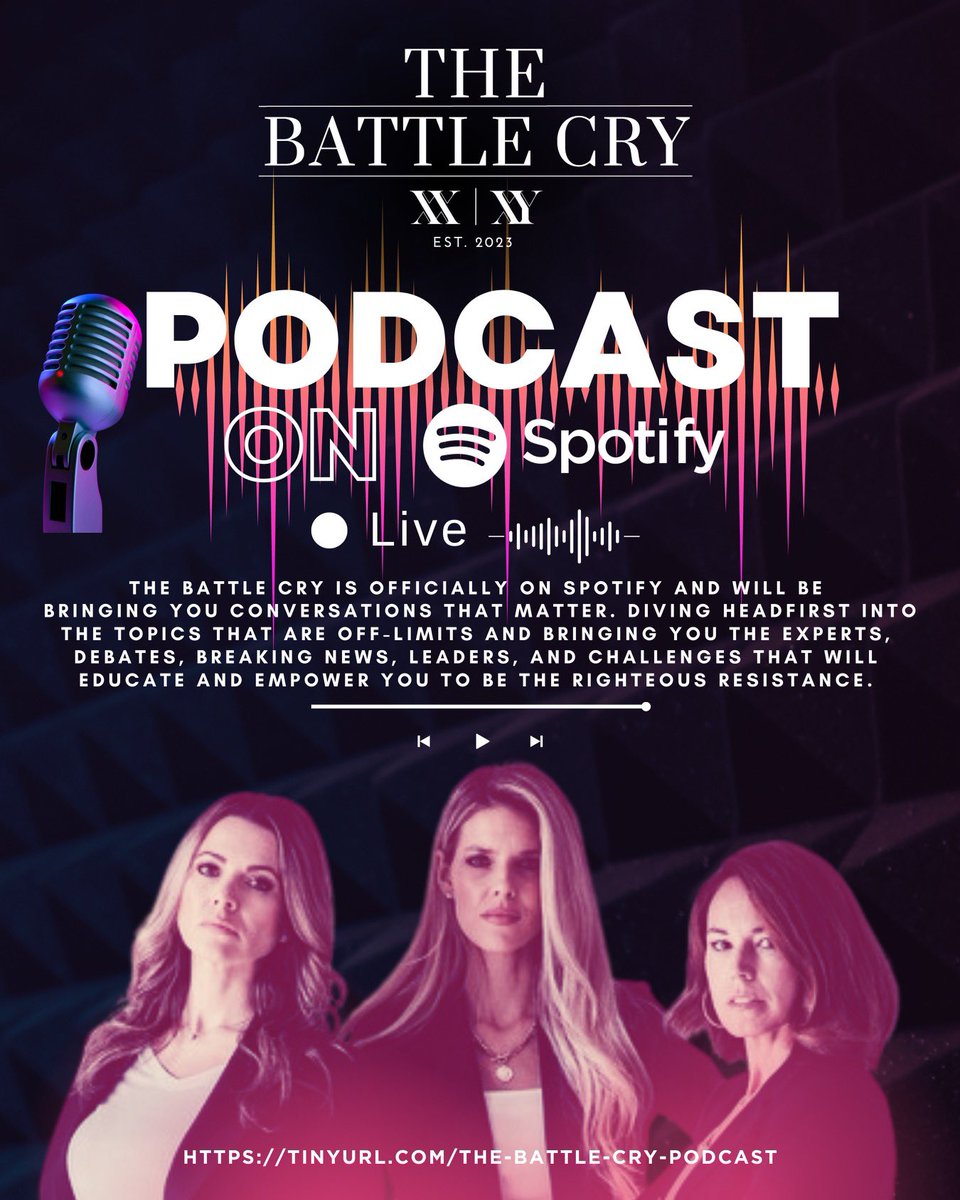 The Battle Cry Podcast is officially live on Spotify!
Join us as we dive headfirst into all the untouchable conversations to educate and empower YOU to be the righteous resistance⚔️🔥
Follow us: tinyurl.com/The-Battle-Cry… - let’s shatter the matrix with conversations that matter.