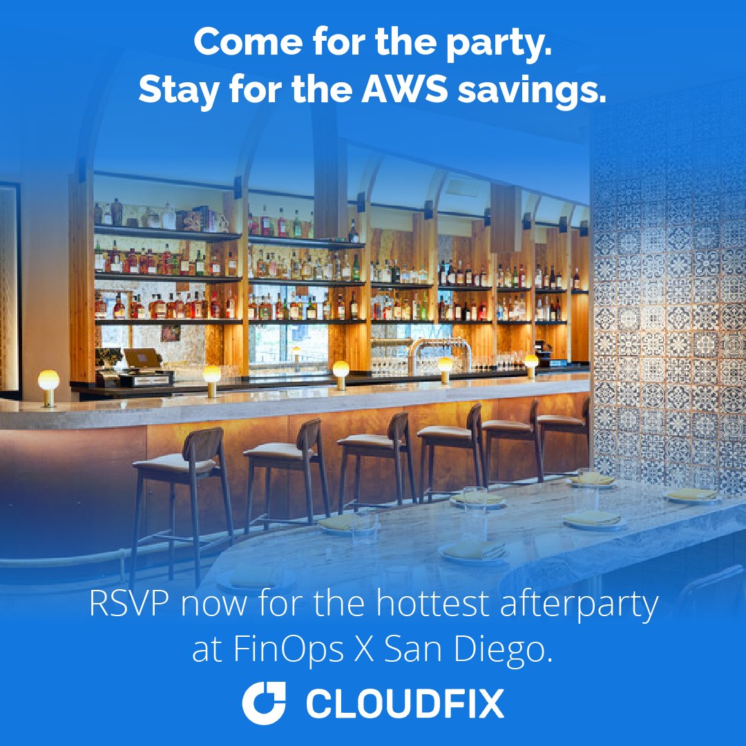 cloudfix_saves's tweet photo. 🎉 Come for the party. Stay for the AWS savings. RSVP for our official #FinOpsX  conference reception at Callie tomorrow: https://t.co/nvqsYBWWUw 

🚐 We’ve even got your ride covered as well! 

#FinOpsXSanDiego #FinOps #CloudFix https://t.co/kGXkAzK6JW