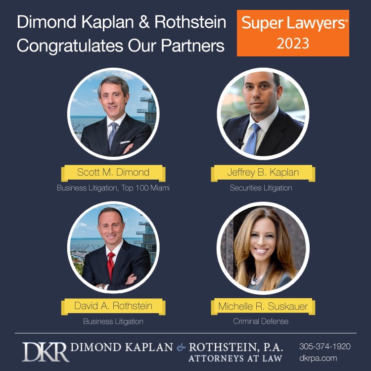 Thank you <a href="/SuperLawyers/">Super Lawyers</a> for recognizing Dimond Kaplan Rothstein! <a href="/scottmdimond/">scott dimond</a> @jeffkap1 David Rothstein. The best in the biz!