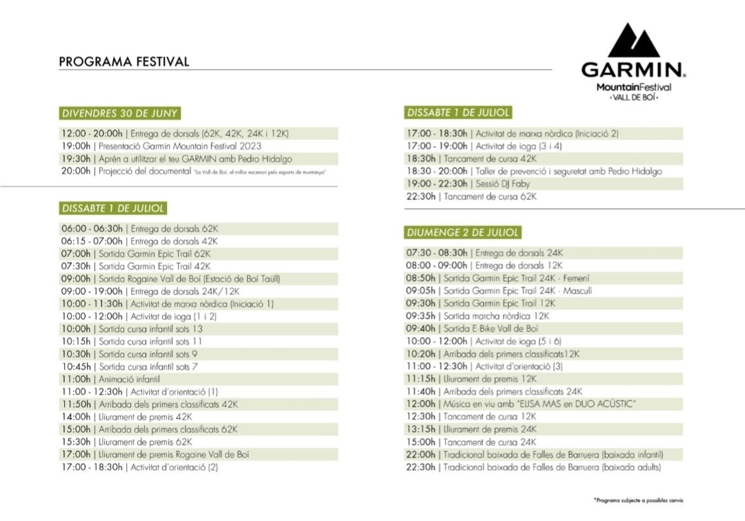 🏃 Consulta el programa del @GarminEpicTrail 

📆 Del 30 de juny al 2 de juliol 

➕ Info garminmountainfestival.com/ca/curses/42km/