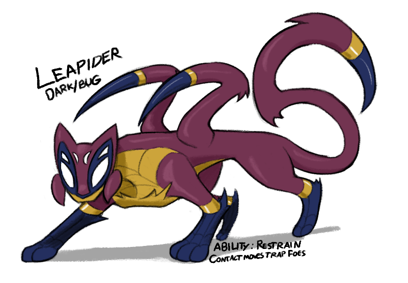 AmigoMonjo's tweet photo. "It uses various venoms and sticky substances to trap prey. This intelligent Pokemon can also be trained to restrain people without harming them."
"It can run on walls and even upside down without losing speed. At maximum velocity, its jump can carry it up to 30 meters away." https://t.co/oHaEgxElJV