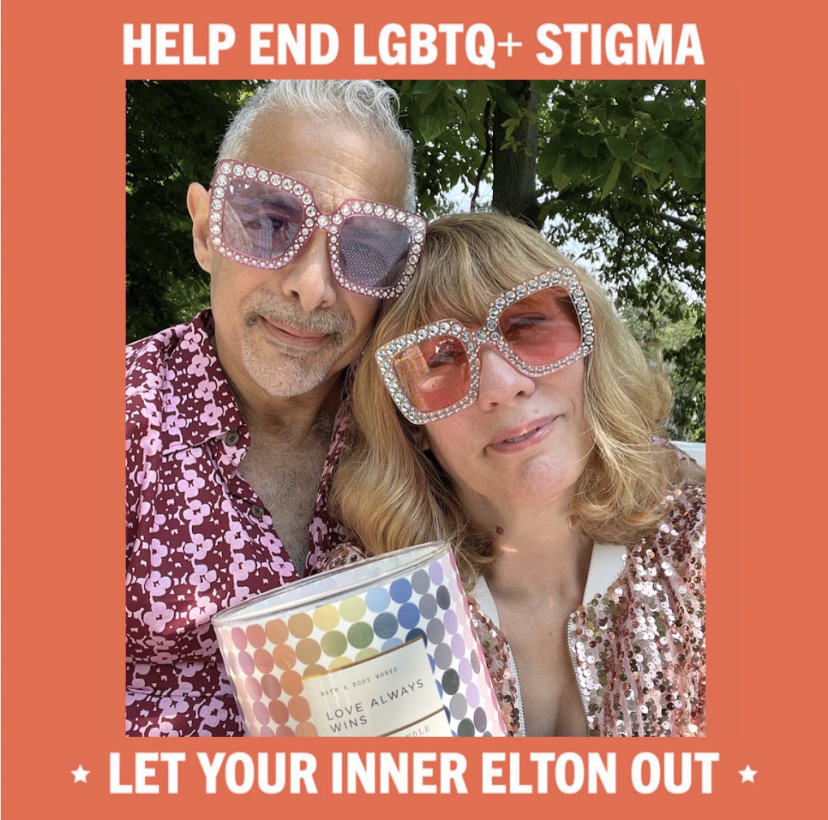 We’re letting our #innerelton out to help end LGBTQ+ Stigma! Join us by sharing your own photo. Love Always Wins 🌈@eltonofficial @ejaf @bathbodyworks #bathandbodyworks #ejaf #lovealwayswins #LGBTQ #EndAIDS #EltonJohn #friends #Candles