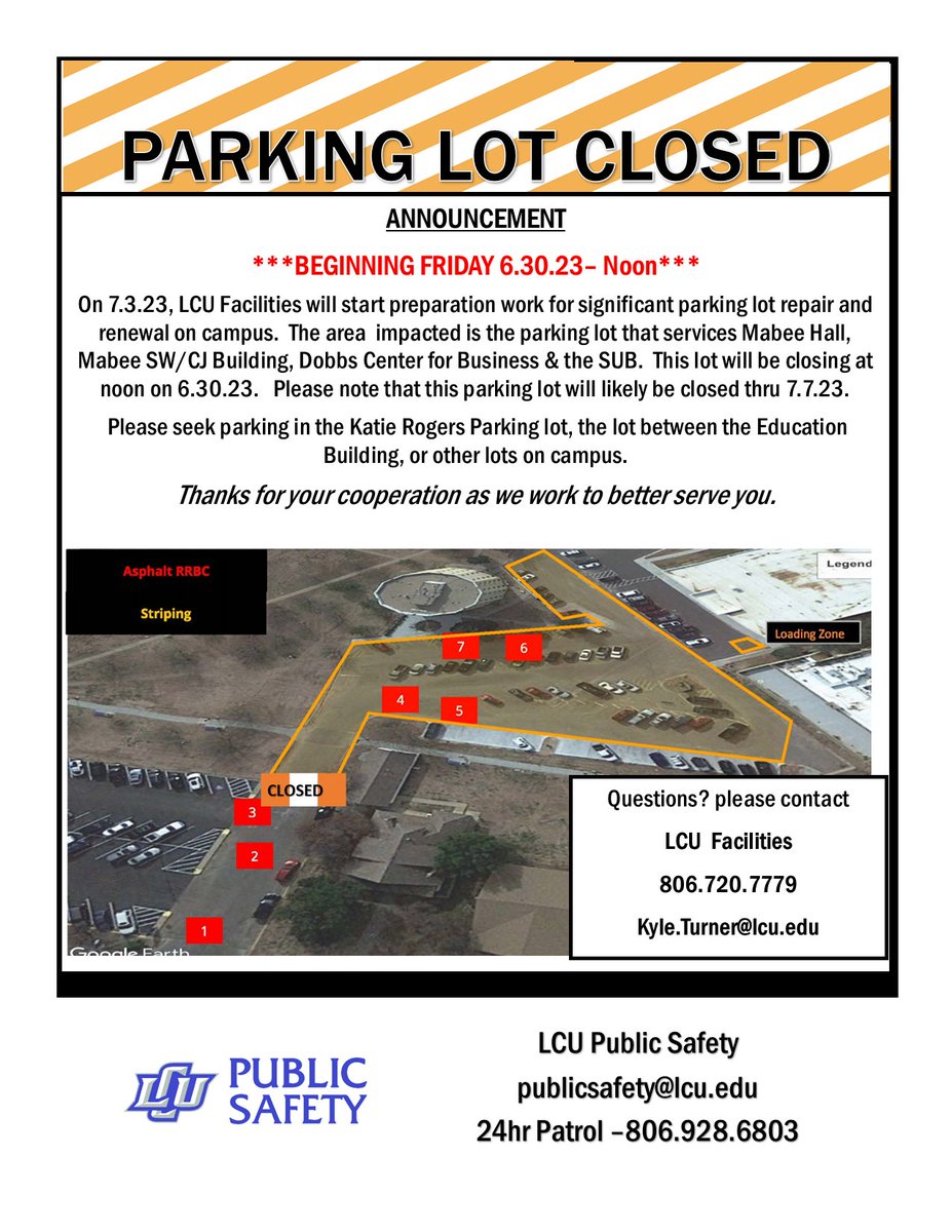 LCUDPS's tweet image. SUB Lot Closed - 6.30.23 thru 7.7.23
