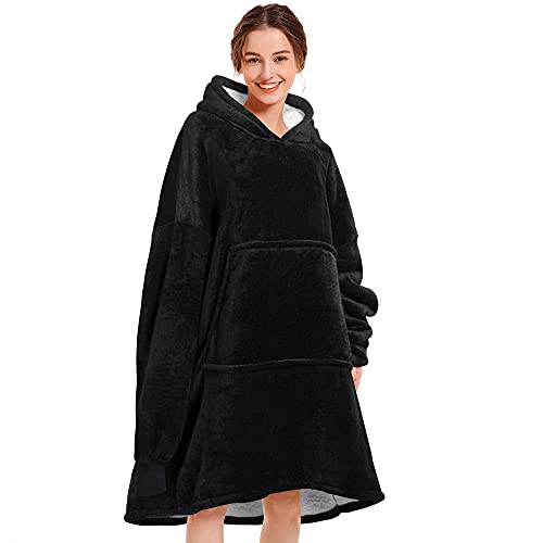 Narecte Blanket Hoodie Women &amp; Men,Premium Sherpa Fleece Oversized Hoodie Blanket with Giant Pocket for Women,Super Cozy and Big Wearable Blanket Hoodie Sweatshirt Gift Black - - - amazon.com/dp/B09DWH2SBF?… AffLink