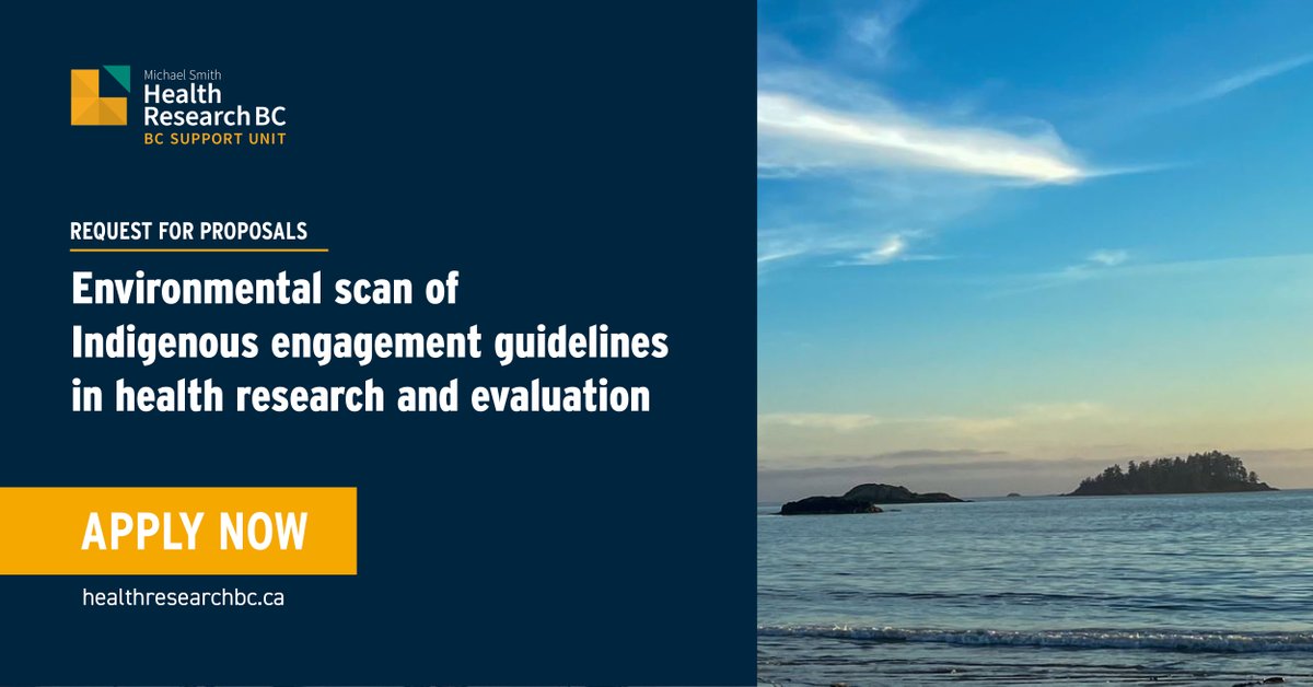 Request for proposals: We’re seeking an Indigenous-led organization or individual to lead an environmental scan that supports Indigenous engagement in health research and evaluation. Apply by July 31.

Details: bit.ly/3NO4n0b

<a href="/BCNEIHR/">BC NEIHR</a> 
<a href="/HlthResearchBC/">Michael Smith Health Research BC</a>