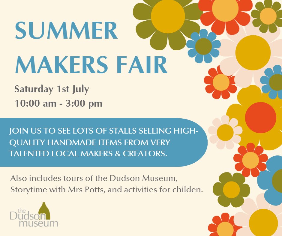 Our next market is at the wonderful Dudson Museum. Saturday 1st July 10 till 3! 🎉

Join us in the Dudson Centre courtyard on Saturday 1st July, for a great day out with stalls full of beautiful handmade items #makersmarket #dudsonmuseum