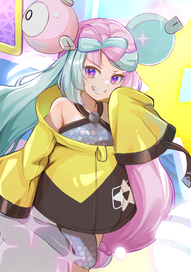iono (pokemon) 1girl jacket character hair ornament yellow jacket hair ornament long hair teeth  illustration images