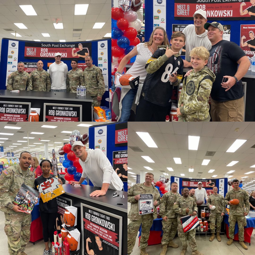 RobGronkowski's tweet photo. Had a great time at my @18airbornecorps @shopmyexchange signing. Thanks to all who came out to see me #salute https://t.co/gdelo8XbE0