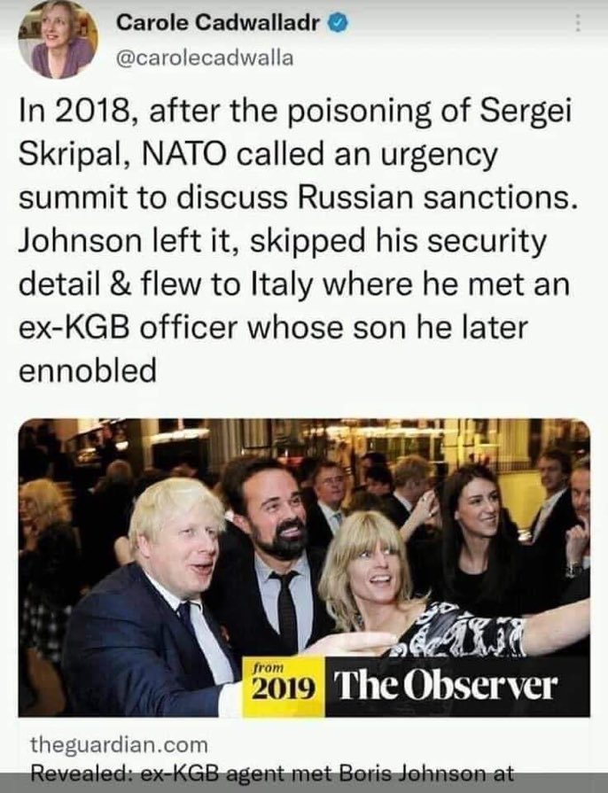 Boris Johnson skipped all security to attend a party in Italy hosted by an  'ex'  KGB intelligence officer 

Tell me now that Johnson is not compromised,  that he was acting in the best interests of the UK 

#Dispatches
#BorisTheLordandtheRussianSpy