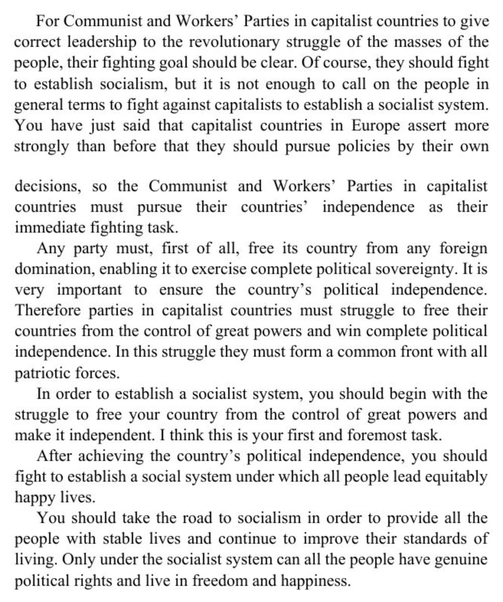 Kim Il Sung to Western communists: you should fight against foreign imperialism even if you live in the First World.