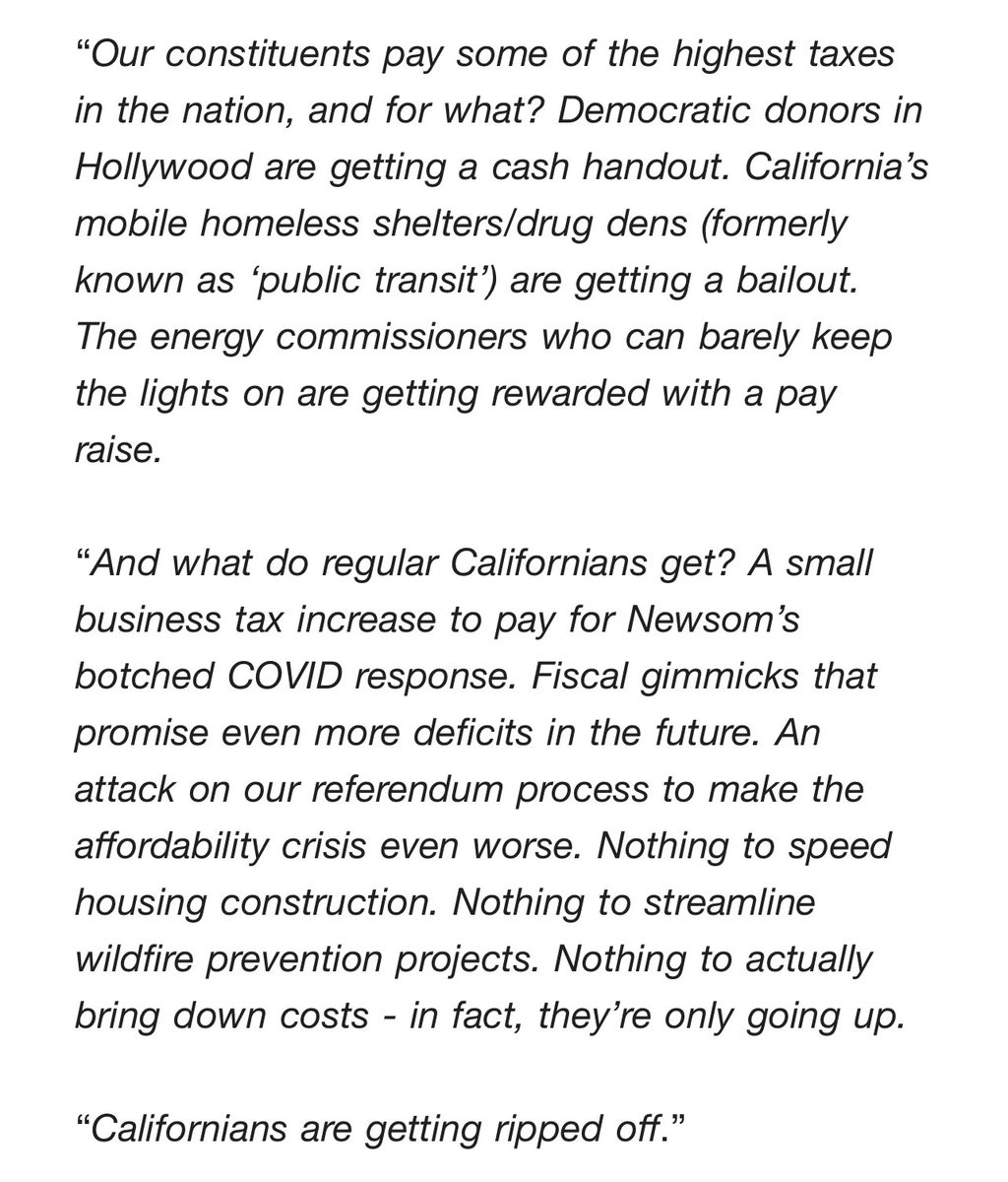 Californians are getting ripped off with this budget.

Special interests are getting a fat payday, while small businesses are getting a tax hike and regular people's cost of living is going to keep soaring.

My full statement 👇